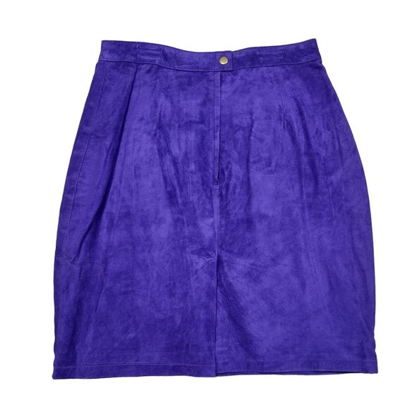 International Leather Collection Suede Pencil Skirt Royal Purple Large 11/12 - Picture 2 of 6
